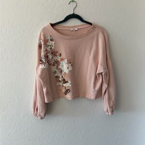 Parker Blush Appliqué Cropped Sweatshirt | Long Sleeve | Size Small | Never Worn